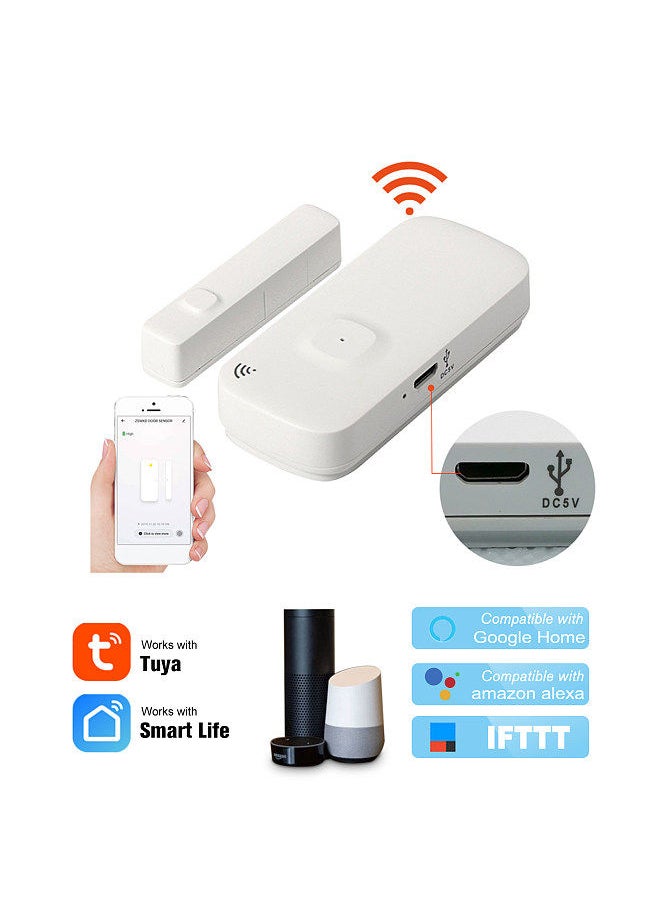 WIFI Door Sensor Tuya APP Control Door Window Opening Security Alarm Sensor Magnetic Switch Wireless Detector Compatible with Alexa Google Home IFTTT