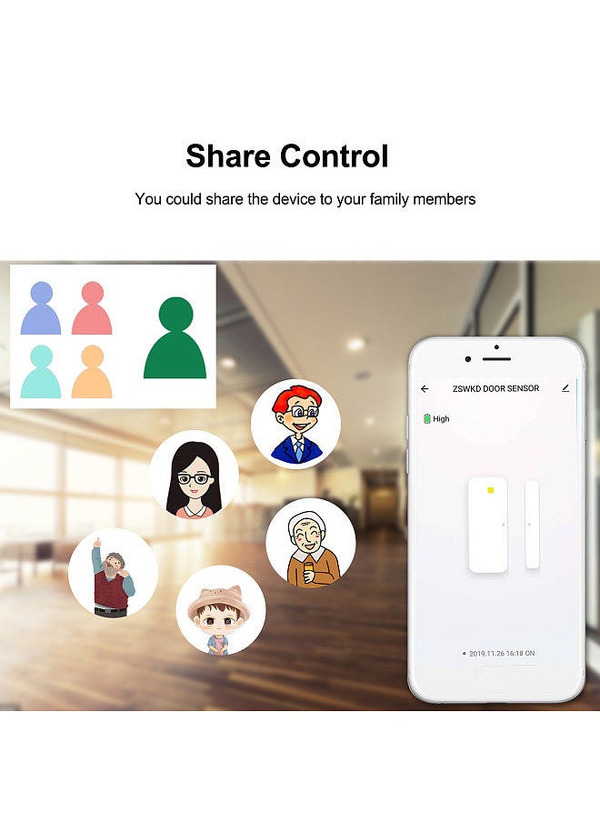 WIFI Door Sensor Tuya APP Control Door Window Opening Security Alarm Sensor Magnetic Switch Wireless Detector Compatible with Alexa Google Home IFTTT