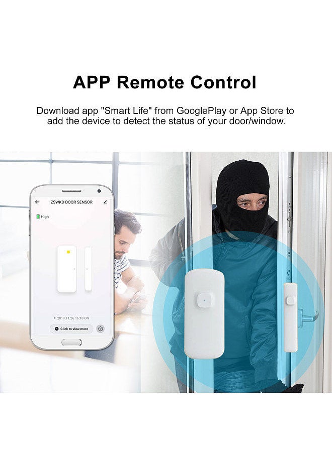 WIFI Door Sensor Tuya APP Control Door Window Opening Security Alarm Sensor Magnetic Switch Wireless Detector Compatible with Alexa Google Home IFTTT
