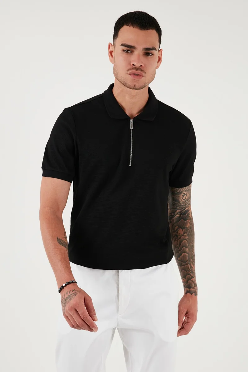 بوراتي Cotton Regular Fit Zippered Polo Neck T Shirt Men's Polo Neck T Shirt 5902915