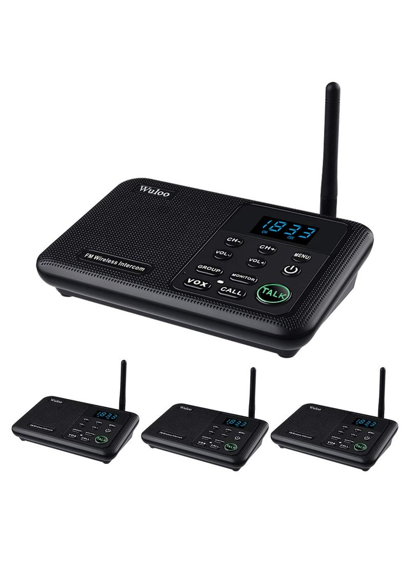 Wuloo Wuloo Intercoms Wireless for Home 1 Mile Range 22 Channel 100 Digital Code Display Screen, Wireless Intercom System for Home House Business Office, Room to Room Intercom Communication(4Stations Black)  - Image 1