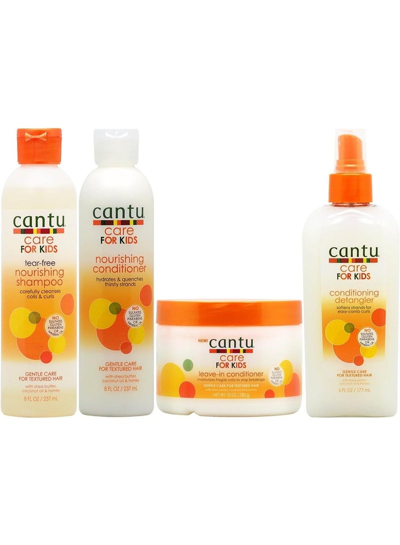 Cantu مجموعة شامبو + بلسم + بلسم بدون شطف + مزيل تشابك كانتو للعناية بالأطفال