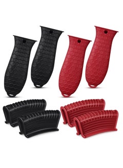 Oasisgalore 8 Pieces Silicone Hot Handle Holder Non Slip Pot Handle Covers Heat Resistant Cast Iron Handle Cover Cookware Handle(Black, Red)  - Image 1