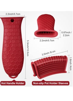 Oasisgalore 8 Pieces Silicone Hot Handle Holder Non Slip Pot Handle Covers Heat Resistant Cast Iron Handle Cover Cookware Handle(Black, Red)  - Image 2