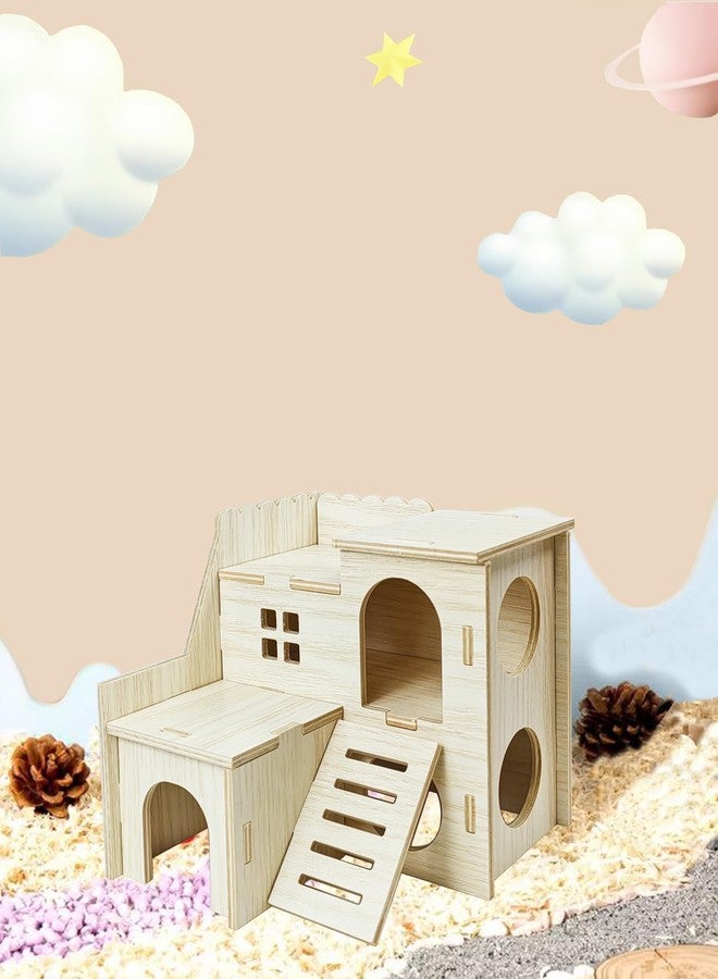 Sirvarni Hamster Hideout Cage Accessories - Hamster House and Habitat Wooden Hide Hut with Climbing Ladder for Dwarf Gerbils and Mouse Mice Rat Other Small Animals etc. - Image 4