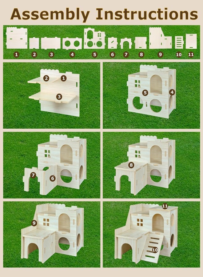 Sirvarni Hamster Hideout Cage Accessories - Hamster House and Habitat Wooden Hide Hut with Climbing Ladder for Dwarf Gerbils and Mouse Mice Rat Other Small Animals etc. - Image 3