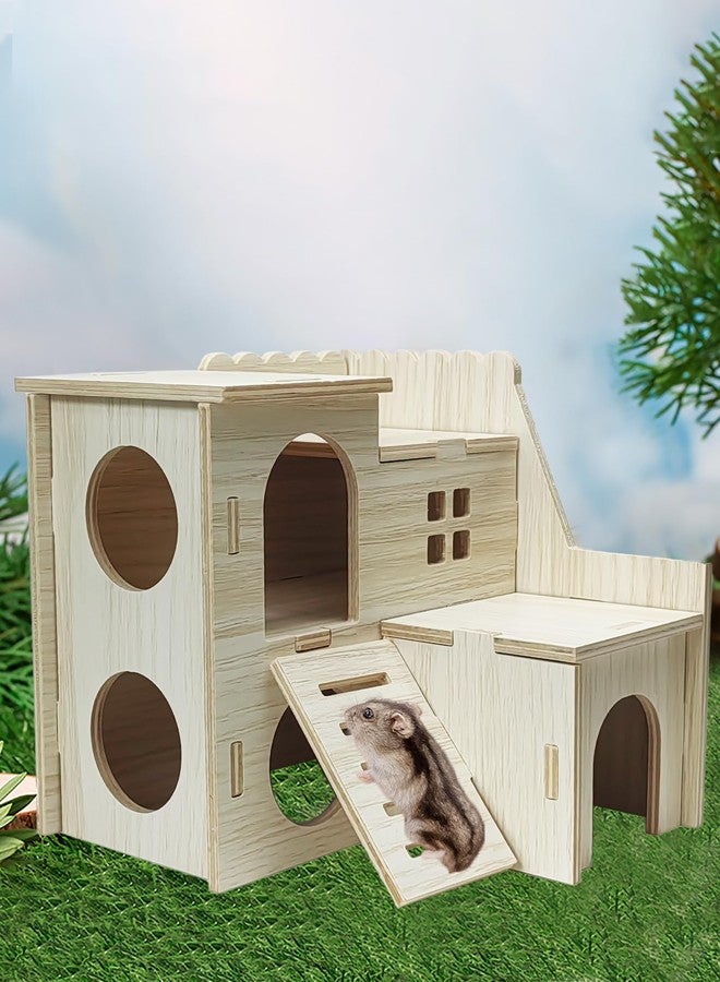 Sirvarni Hamster Hideout Cage Accessories - Hamster House and Habitat Wooden Hide Hut with Climbing Ladder for Dwarf Gerbils and Mouse Mice Rat Other Small Animals etc. - Image 5