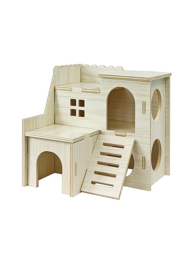 Sirvarni Hamster Hideout Cage Accessories - Hamster House and Habitat Wooden Hide Hut with Climbing Ladder for Dwarf Gerbils and Mouse Mice Rat Other Small Animals etc. - Image 1