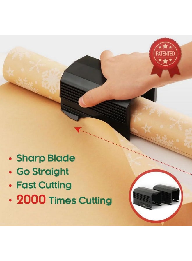 مجموعة مقص ورق تغليف ذات نصلين 2PC، أداة قطع بلفافة مقاومة للانزلاق لتغليف هدايا أعياد الميلاد وعيد الميلاد والحرف اليدوية، أسود - Image 3