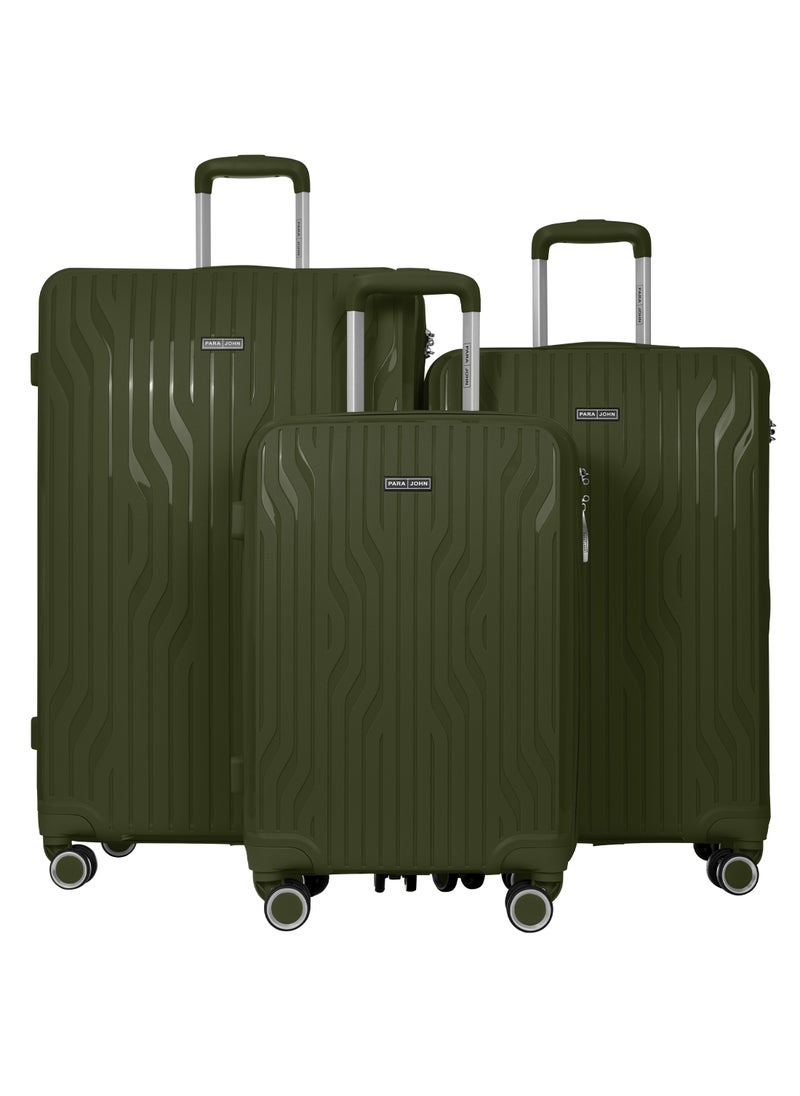 PARAJOHN 3-Piece Hard Side Poly Propylene Spinner Luggage Trolley Set 20/24/28 Inch Olive  - Image 1