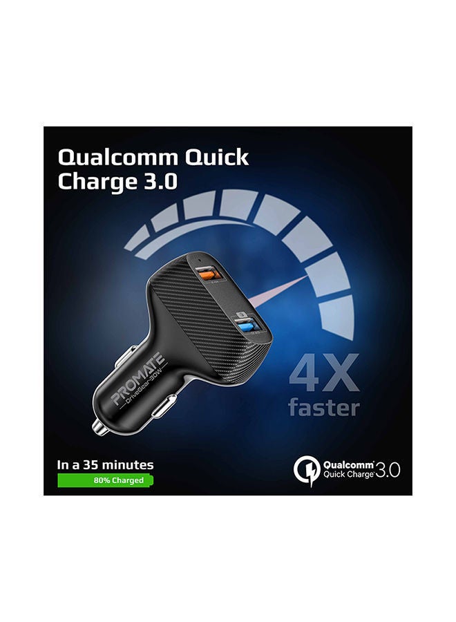 NIBEMINENT Promate Car Charger, Ultra-Fast 30W Qualcomm Quick Charge 3.0 Adapter with 2.4A USB Port, Adaptive Technology and Over-Charge Protection Black - Image 2