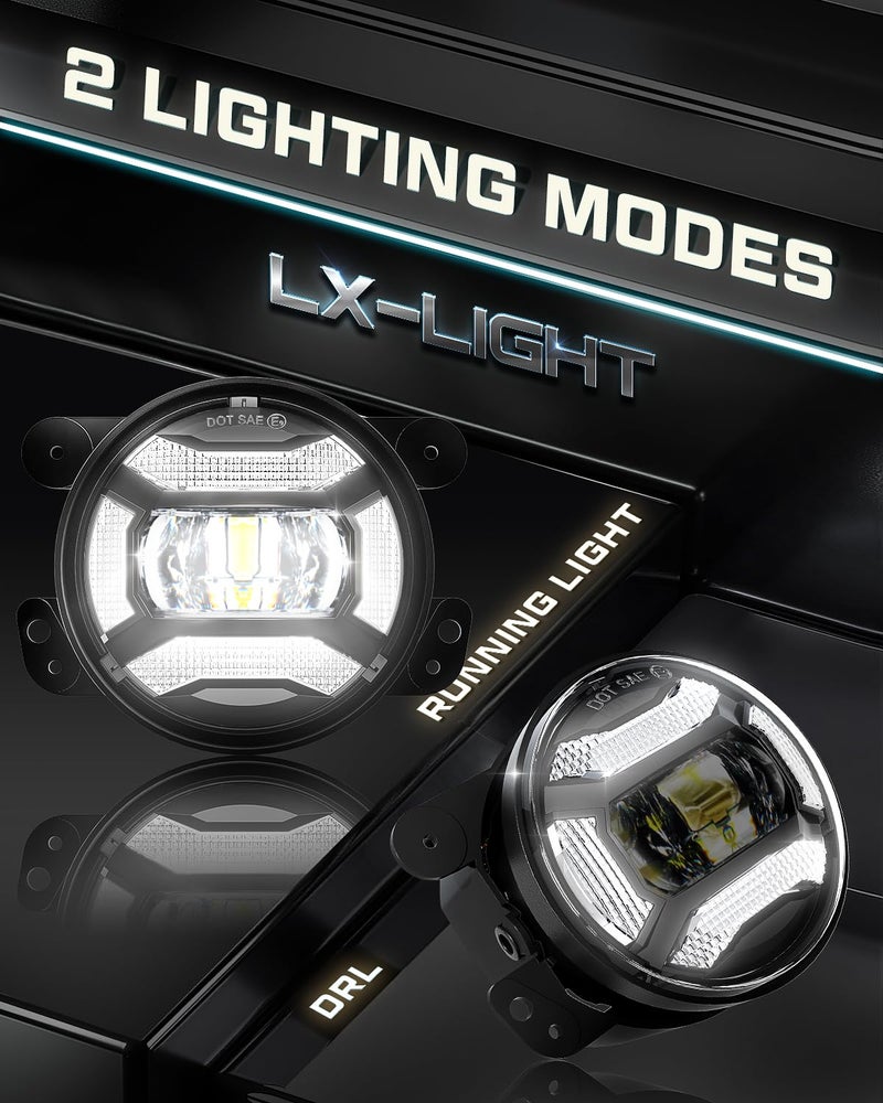 LX-LIGHT Super Bright 60W 4 Inch LED Fog Lights with DRL EMC Compatible with Jeep Wrangler TJ LJ JK JT Gladiator Dodge Journey Front Bumper Lights (Pair) - Image 2