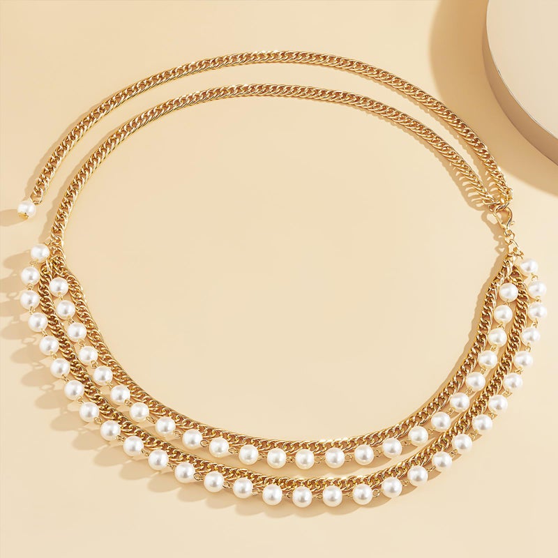 MODRSA Gold Chain Belt for Women - Layered Pearl Waist Chain - Image 5