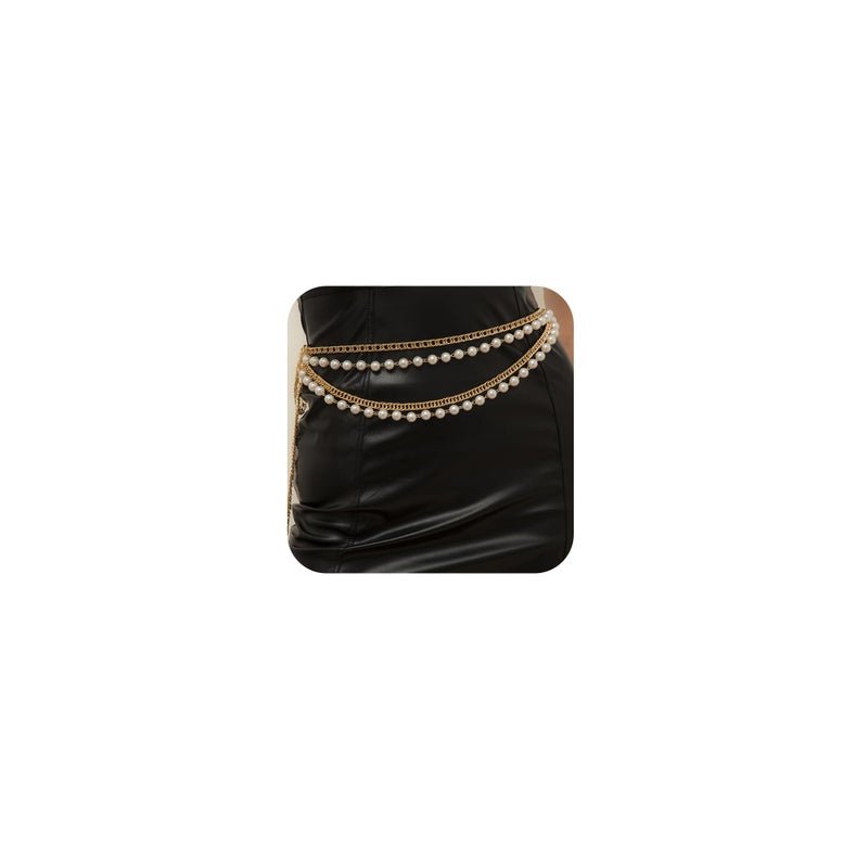MODRSA Gold Chain Belt for Women - Layered Pearl Waist Chain - Image 1