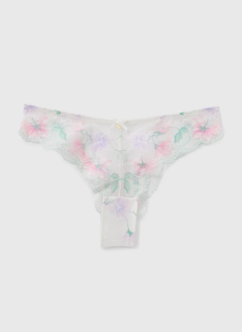 Matalan Cream Floral Brazilian Knickers