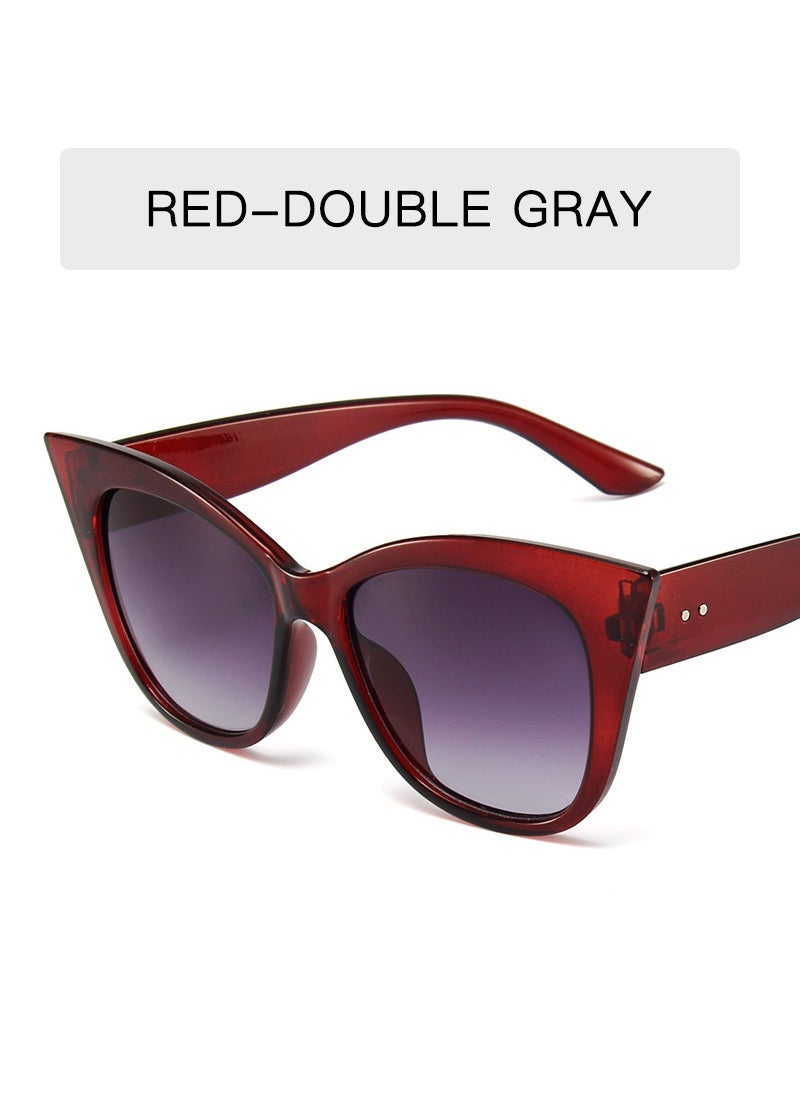 European and American Cross-border Trendy New Style Glasses Retro Cats Eye Small Frame Sunglasses Womens Internet Celebrant Wear Fashion Sunshade Sunglasses Wine red frame double gray slice