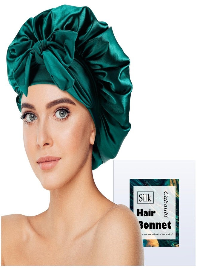 Cabaubl Silk Bonnet for Sleeping,Satin Bonnet for Women,Silky Bonnet with Tie Band,Large Bonnet Hair Wrap with Adjustable Straps,Satin Silk Bonnet Night Sleep Cap for Women Curly Hair Green - Image 1