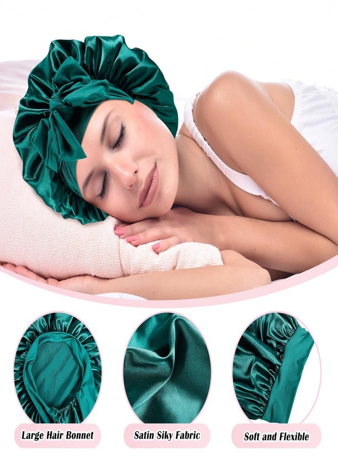 Cabaubl Silk Bonnet for Sleeping,Satin Bonnet for Women,Silky Bonnet with Tie Band,Large Bonnet Hair Wrap with Adjustable Straps,Satin Silk Bonnet Night Sleep Cap for Women Curly Hair Green - Image 3