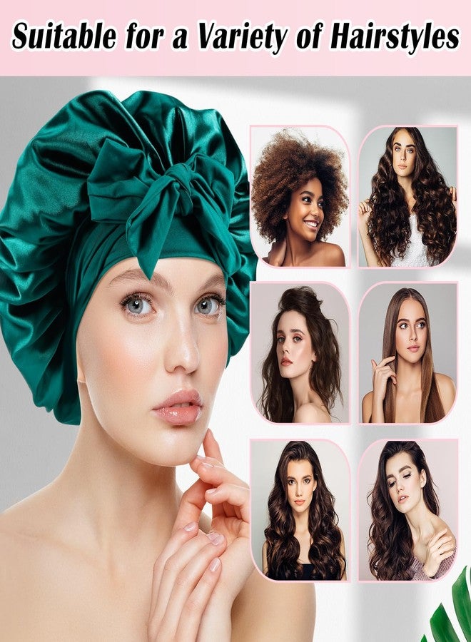Cabaubl Silk Bonnet for Sleeping,Satin Bonnet for Women,Silky Bonnet with Tie Band,Large Bonnet Hair Wrap with Adjustable Straps,Satin Silk Bonnet Night Sleep Cap for Women Curly Hair Green - Image 5