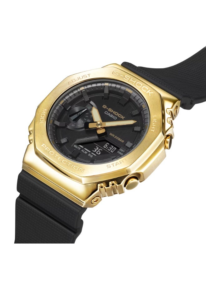 كاسيو ساعة كاسيو جي-شوك للرجال GM-2100G-1A9DR أنالوج/ديجيتال، إطار ثماني مطلي أيونياً بالذهب، مقاومة للماء 200 متر، سوار ريزن أسود - Image 4