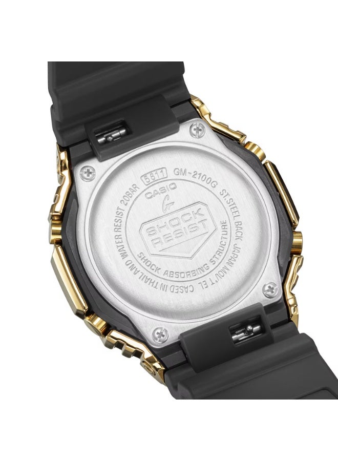 كاسيو ساعة كاسيو جي-شوك للرجال GM-2100G-1A9DR أنالوج/ديجيتال، إطار ثماني مطلي أيونياً بالذهب، مقاومة للماء 200 متر، سوار ريزن أسود - Image 5
