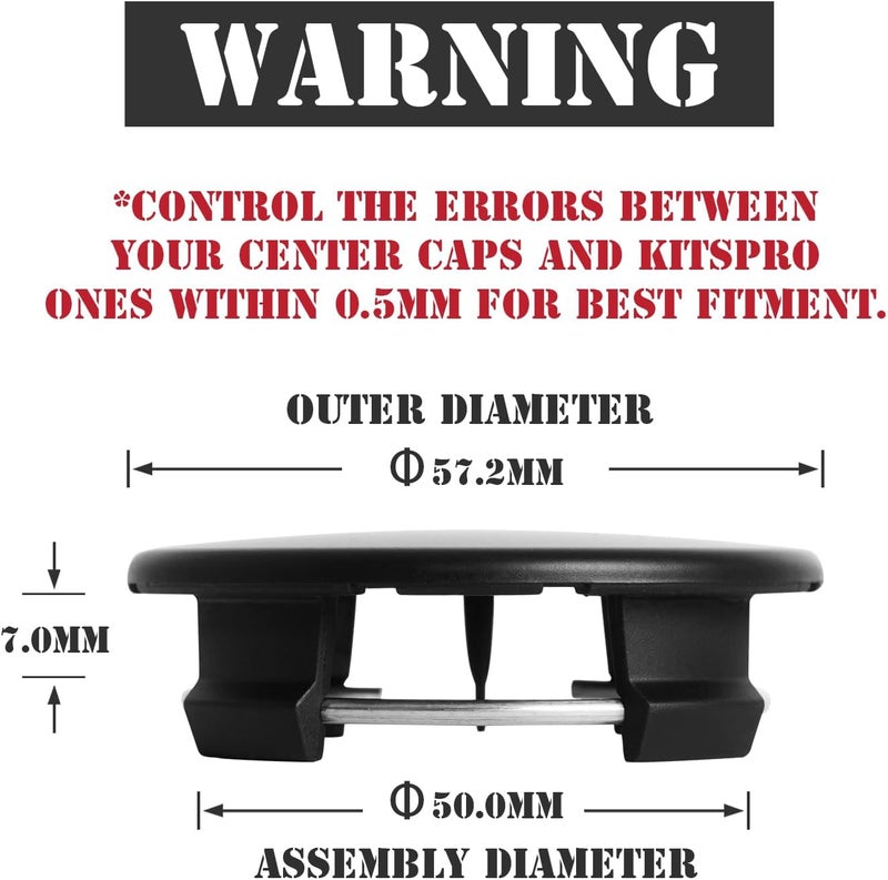 KitsPro 2.25Inch 57MM Wheel Center Caps for Tesla 600587900A Rim Hub Caps, Pack of 4 (Matte Black, Outer 57MM, Inner 50MM) - Image 2