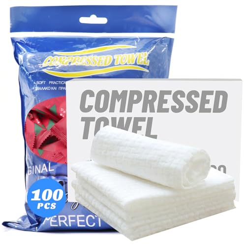 HI FINE CARE 100 Pcs Mini Compressed Towels, Disposable Face Compressed Towel, Compressed Hand Wipe, Camping towel, Portable Compressed Coin Tissue for Travel/Home/Outdoor Activities (Individual packaging) - Image 1