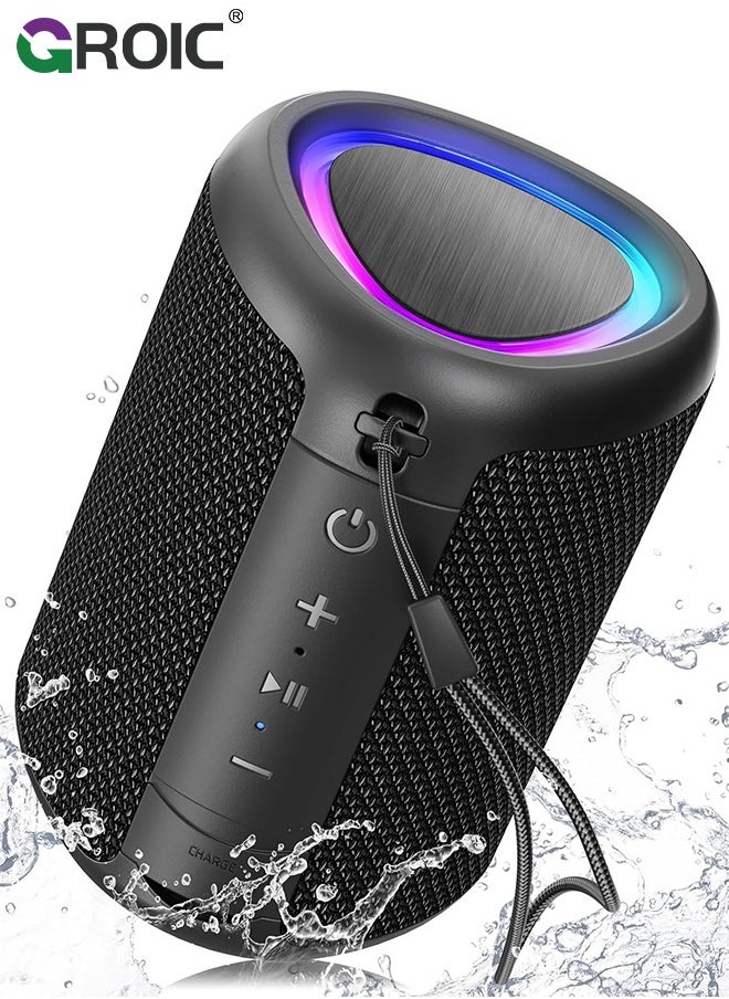 GROIC Portable Bluetooth Speaker, IP65 Waterproof Mini Bluetooth Speaker Wireless V5.4 with Stereo Sound, TWS Pairing, LED Light, Small Wireless Speaker for Outdoor, Gift Ideas  - Image 1