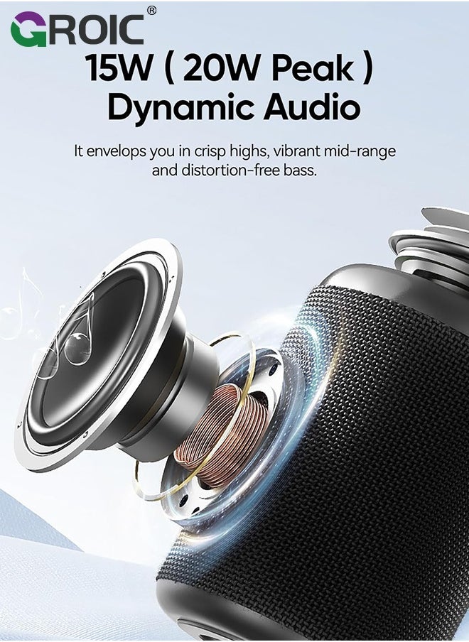 GROIC Portable Bluetooth Speaker, IP65 Waterproof Mini Bluetooth Speaker Wireless V5.4 with Stereo Sound, TWS Pairing, LED Light, Small Wireless Speaker for Outdoor, Gift Ideas  - Image 2