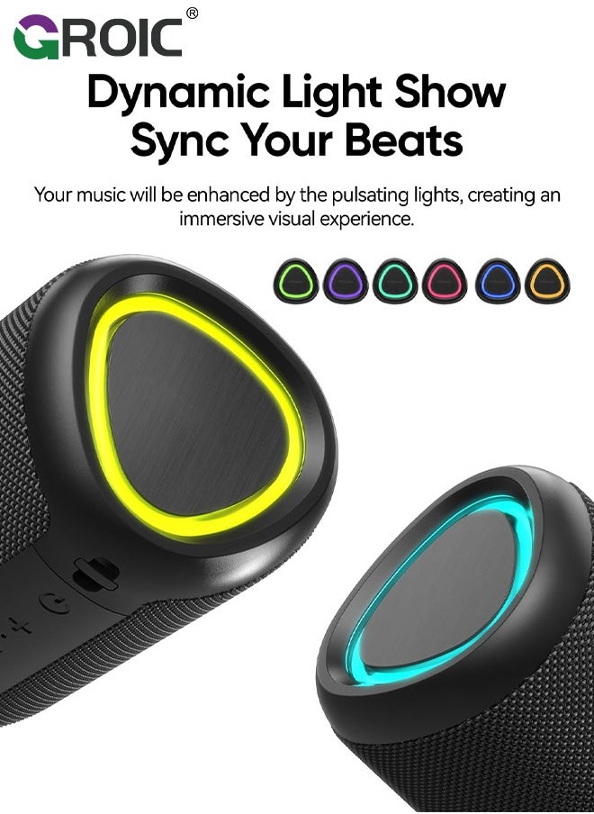 GROIC Portable Bluetooth Speaker, IP65 Waterproof Mini Bluetooth Speaker Wireless V5.4 with Stereo Sound, TWS Pairing, LED Light, Small Wireless Speaker for Outdoor, Gift Ideas  - Image 3