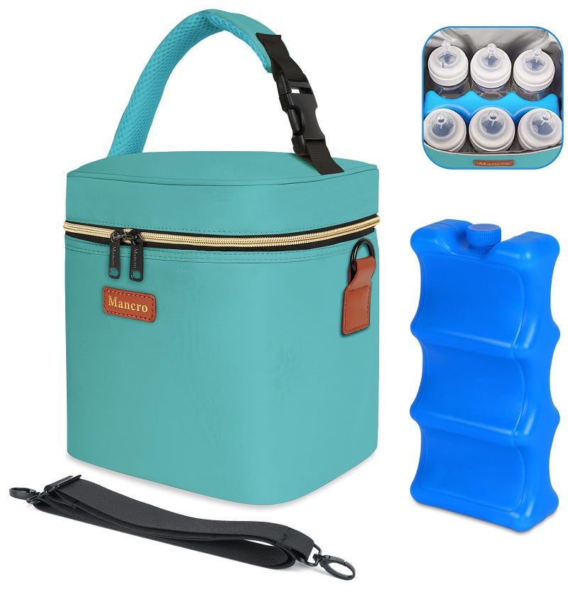 Breastmilk Cooler Bag with Ice Pack Mancro Insulated Baby Bottle Tote Bag Fits up to 6 Bottles of up to 9 Ounces Baby Bottle Bag for Nursing Mothers Green
