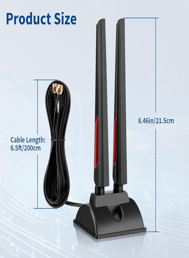 Superbat WiFi 6 6E Antenna Tri Band 2.4GHz 5GHz 6GHz Magnetic Base RP-SMA Male WiFi Antenna with 2m Extension Cable for PC Desktop Computer WiFi Card Wireless Network Router Security Cameras - Image 2