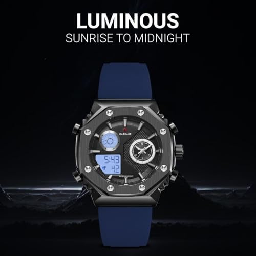 CARNAER Men’s Analog-Digital Chronograph Watch – Dual Display, Quartz Movement, Luminous Hands, Stopwatch, Zinc Alloy Case, Silicone Strap, Waterproof Sports Wristwatch for Boys (Blue-Black) - Image 5