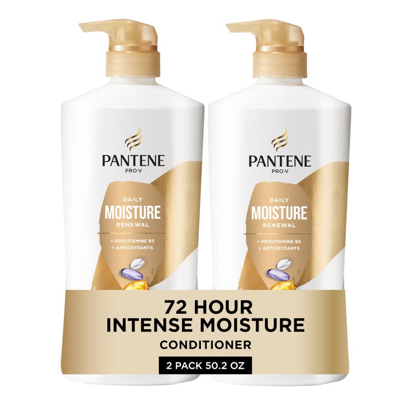 Pantene Conditioner, Daily Moisture Renewal - Pro-V Nutrients for Dry, Color-Treated, Straight to Curly Hair, 72-Hour Hydration & Softness, 25.1 Oz Each, 2-Pack + Miracle Rescue Shot (0.5 Oz) - Image 1