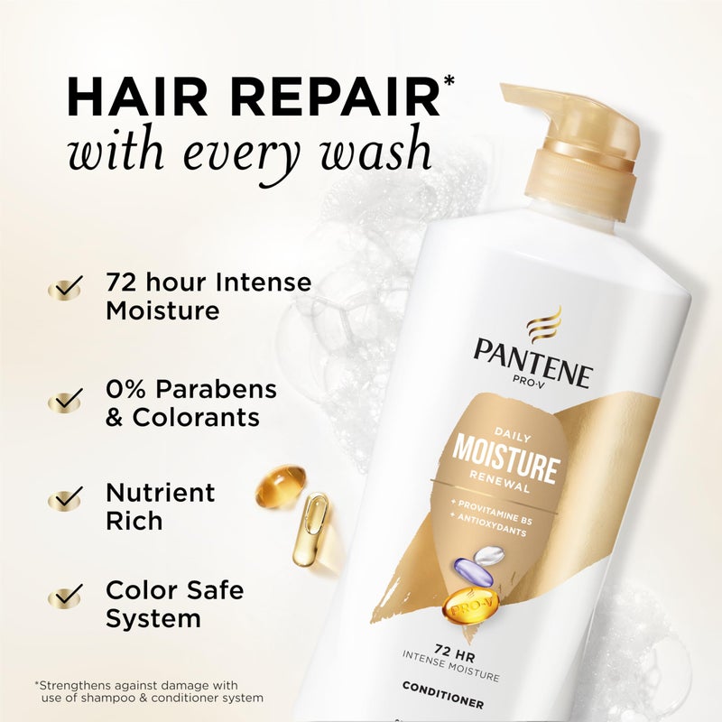 Pantene Conditioner, Daily Moisture Renewal - Pro-V Nutrients for Dry, Color-Treated, Straight to Curly Hair, 72-Hour Hydration & Softness, 25.1 Oz Each, 2-Pack + Miracle Rescue Shot (0.5 Oz) - Image 2