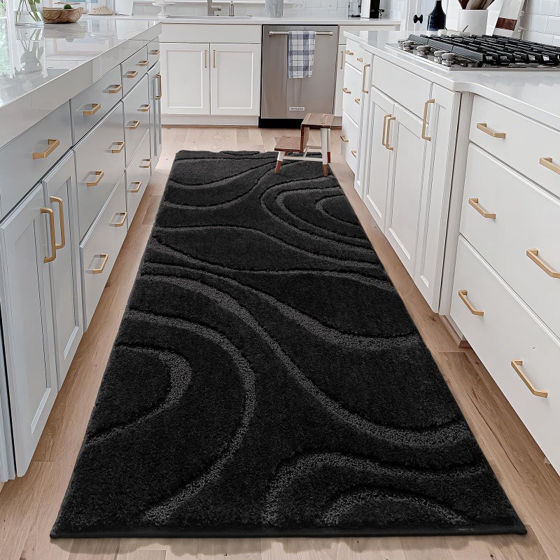DEXDE Bathroom Rugs Runner 24 x 72 Inch, Extra Long Bathroom Rug Non-Slip Machine Washable Bath Mats Cream Black Soft Carpets for Floor, Tub and Shower, Home Decor Accessories - Image 2