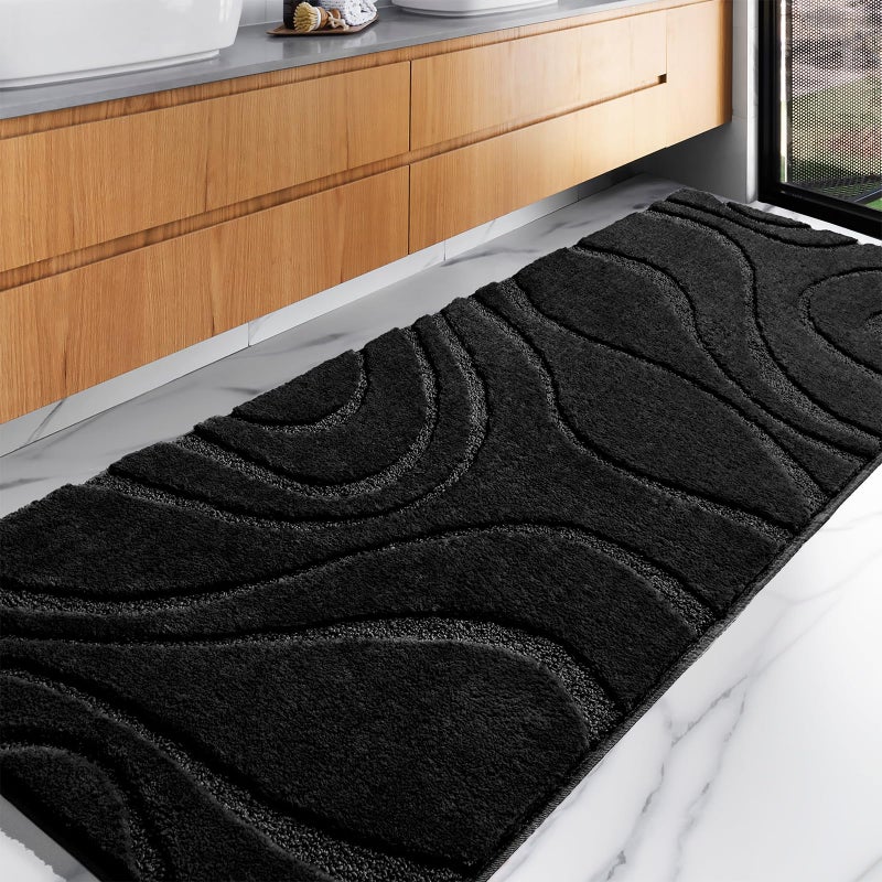 DEXDE Bathroom Rugs Runner 24 x 72 Inch, Extra Long Bathroom Rug Non-Slip Machine Washable Bath Mats Cream Black Soft Carpets for Floor, Tub and Shower, Home Decor Accessories - Image 1
