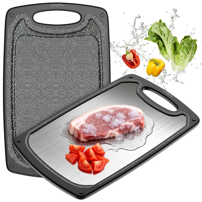 Viretang Small Stainless Steel Cutting Board Dishwasher safeDoublesided Reversible Chopping Boards for kitchenNon Slip Metal Cutting Board with Handle for meat Vegatables Fruit15x10 - Image 2