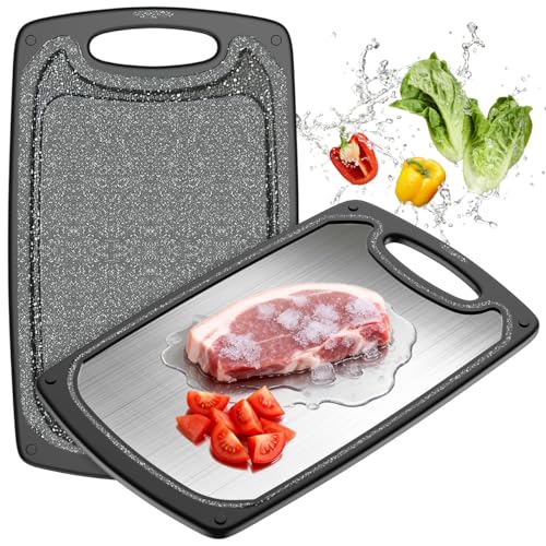 Viretang Small Stainless Steel Cutting Board Dishwasher safeDoublesided Reversible Chopping Boards for kitchenNon Slip Metal Cutting Board with Handle for meat Vegatables Fruit15x10 - Image 1