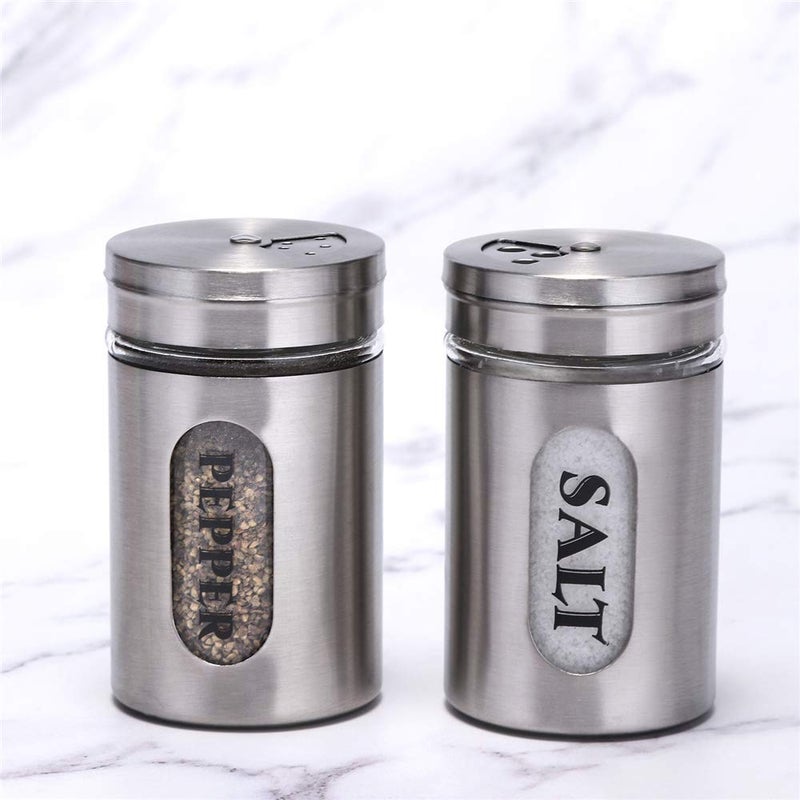 STJKBDFC Salt and Pepper Shakers Stainless Steel and Glass Set (silver) - Image 2