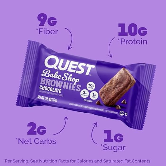 Quest Nutrition Bake Shop, Chocolate Brownies, 10g Protein, 2g Net Carbs, 1g Sugar, 4 Count - Image 2