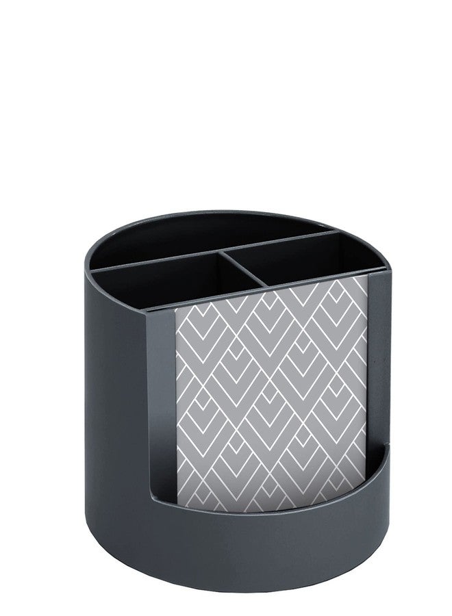 Acrimet Compact Desktop Organizer, 4 Spacious Slots, Round Pencil and Accessories Holder with Photo Slot, Ideal for Office, Art Supplies, Vanity Storage, and Home Organization (Black Plastic) - Image 2