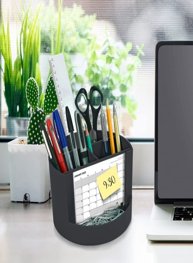 Acrimet Compact Desktop Organizer, 4 Spacious Slots, Round Pencil and Accessories Holder with Photo Slot, Ideal for Office, Art Supplies, Vanity Storage, and Home Organization (Black Plastic) - Image 5