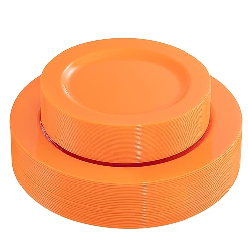 FLOWERCAT 60PCS Orange Plates  Heavy Duty Orange Plastic Plates Disposable for Thanksgiving Party  Serve 30 Guests 1025inch and 75inch