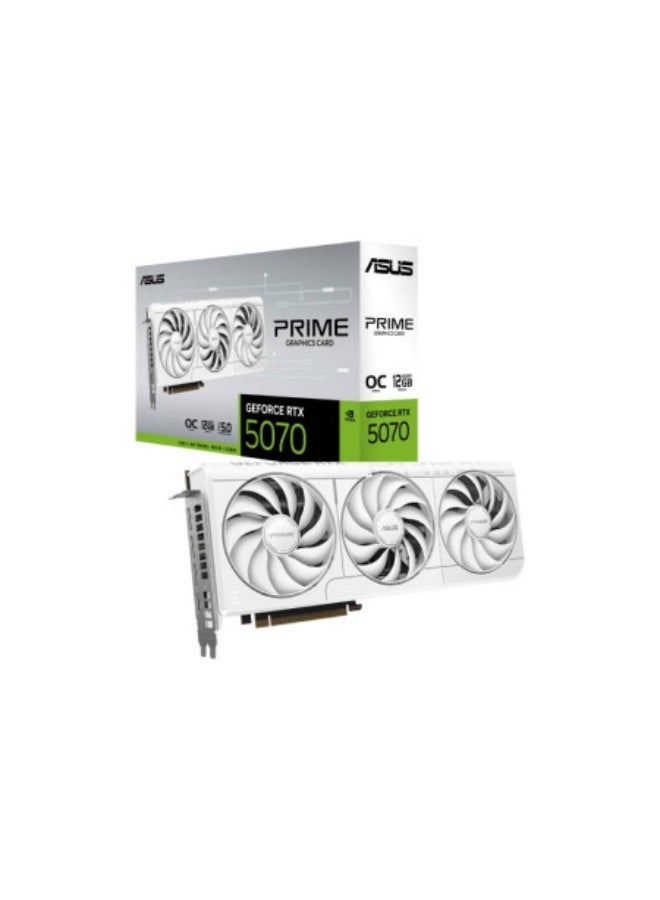 PRIME GeForce RTX™ 5070 12GB GDDR7 White OC Edition Graphics Card (PCIe® 5.0, 12GB GDDR7, HDMI®/DP 2.1, 2.5-slot, Axial-tech fans, Dual BIOS) white