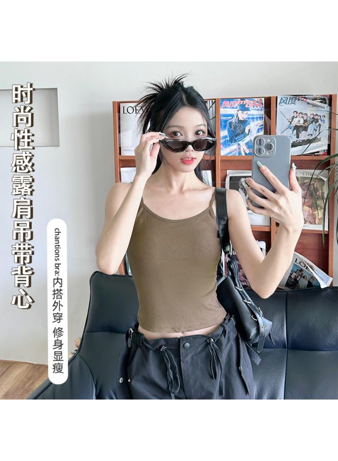 VUELO Korean Style Pure Suspender Vest With Chest Pad Slim-fit Inner Strapless Seamless Naked Outer Wear Base All-match Top For Women  - Image 3