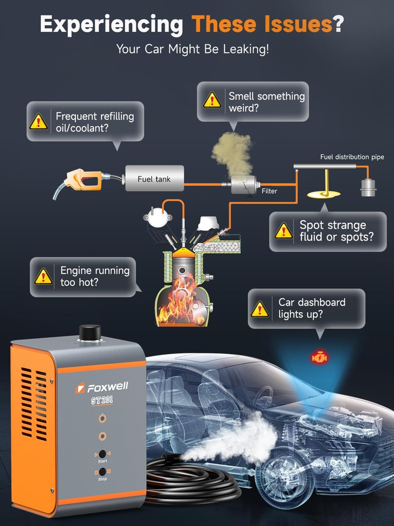 FOXWELL ST201 Automotive Smoke Machine Leak Detector with Built-in Air Pump, 0.8-1.2 Bar High Pressure Emission Vacuum Fuel Exhaust EVAP Smoke Machine Leakage Detection, Auto Smoke Tester for Cars - Image 5