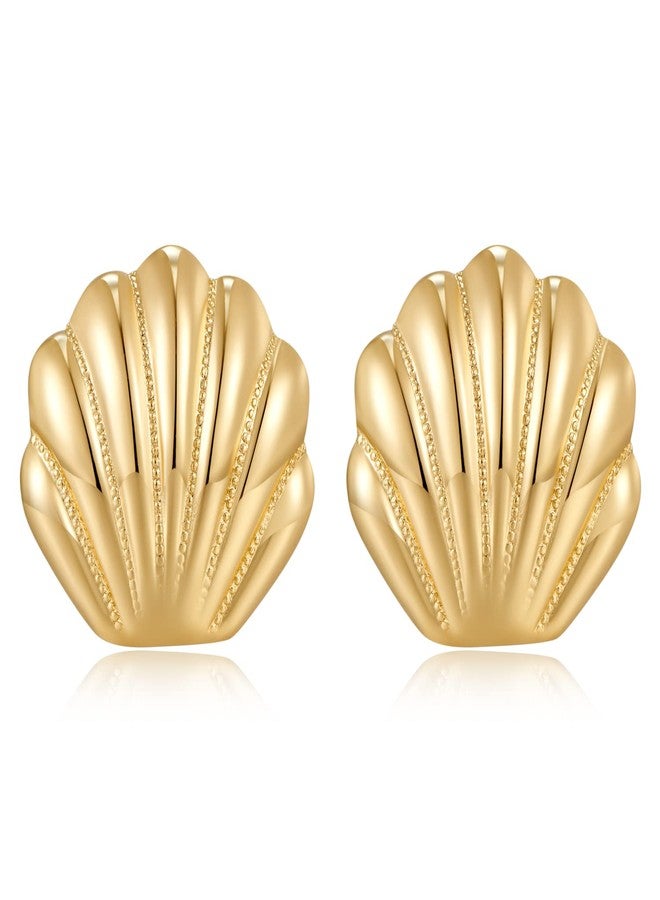 ليلي آند وايت أقراط ليلي آند وايت الذهبية المرصعة على شكل صدفة بحرية للنساء، أقراط ذهبية، أقراط شاطئية، مجوهرات بحرية للنساء، مجوهرات مستوحاة من الحياة الحيوانية، أقراط شاطئية، مجوهرات صيفية - Image 1