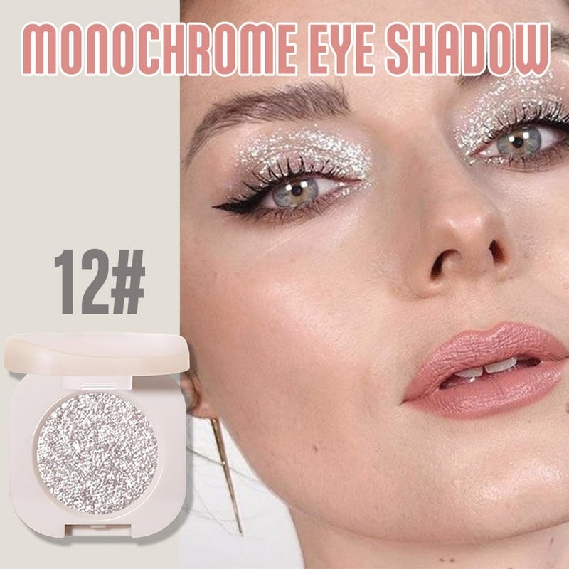 FeiCuiYun Glitter Shimmer Sparkle Eyeshadow Palette Makeup for Older Women, Silver Glitter Shimmer Metallic Holographic Multichrome Cream Iridescent Single Monochrome Eye Shadow Makeup, 12 - Image 2