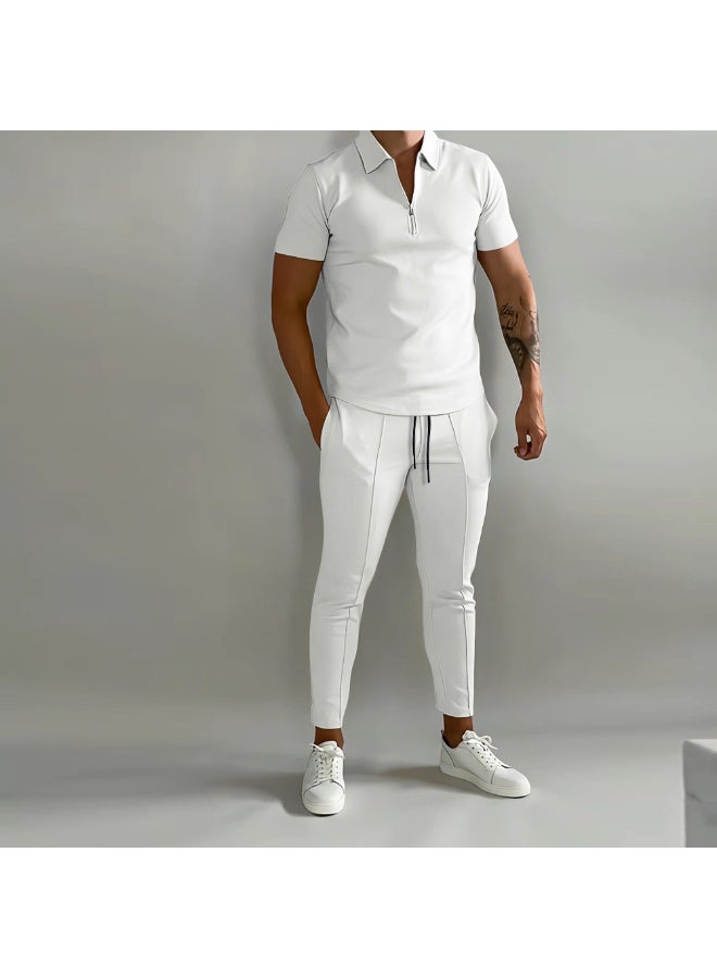 Men's Casual Sports Set Summer Short Sleeve Collared POLO Shirt And Sport Pants 2 Piece Set Comfortable Breathable Clothing - Image 1